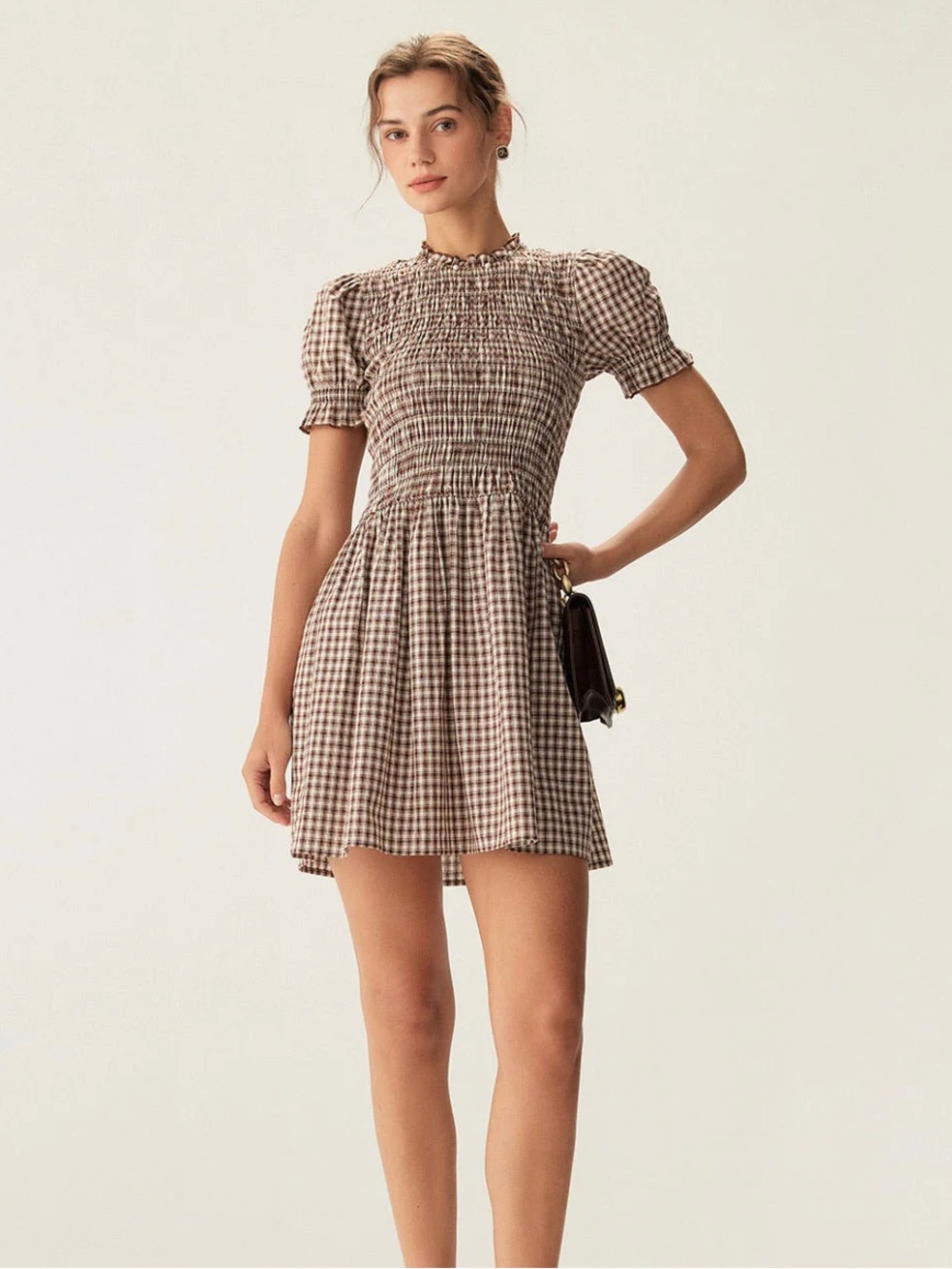RIHOAS Brown & White Gingham Mini Dress